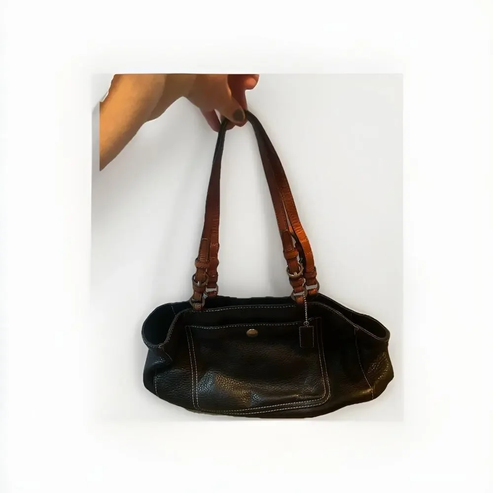 COACH Chelsea Black Pebbled Leather w/Dbl Straps‎ in Saddle Leather